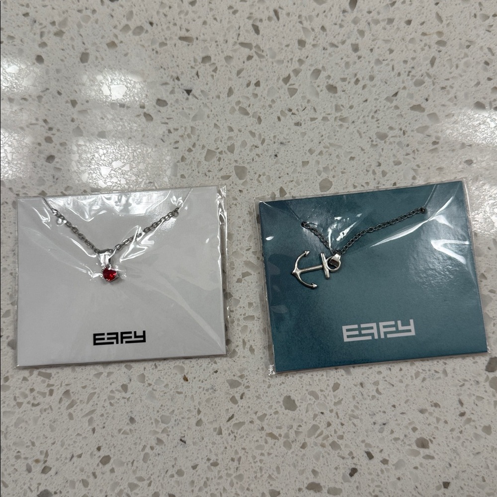 EFFY Silver Anchor and Red Gem Necklaces